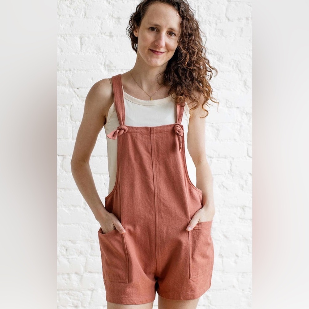 Miou Muse Small Dusty Rose Tie Strap Overall Romper Boho Cottagecore Shorts